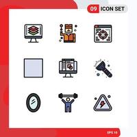 conjunto de pictogramas de 9 cores planas de linha preenchida simples do editor gráfico parar elementos de design de vetores editáveis de mídia do web player