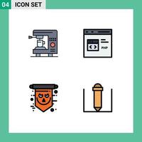 conjunto de pictogramas de 4 cores planas de linhas preenchidas simples da máquina de bandeira de café desenvolvem elementos de design de vetores editáveis assustadores