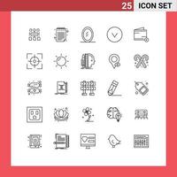 conjunto moderno de pictograma de 25 linhas de foco, pontaria, seta, carteira, comércio, elementos de design de vetores editáveis