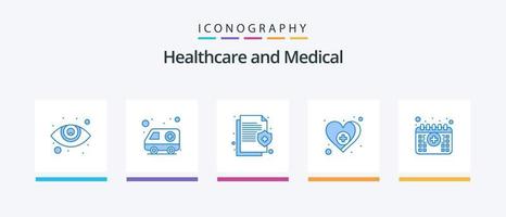 pacote de ícones azul médico 5, incluindo calendário. Cuidado. em formação. médico. coração. design de ícones criativos vetor