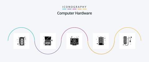 pacote de ícones de glifo 5 de hardware de computador, incluindo fonte de alimentação. plugue. erro. eletrônicos. RAM vetor