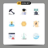 conjunto de 9 sinais de símbolos de ícones de interface do usuário modernos para brilho de primavera, sol vivo nuvem criativa elementos de design de vetores editáveis