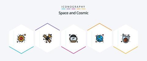 espaço 25 pacote de ícones de linha preenchida, incluindo . . espaço. meteoro. asteróides vetor