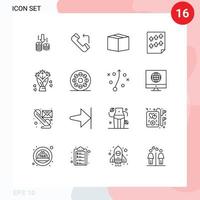 pacote de 16 sinais e símbolos de contornos modernos para mídia impressa na web, como buquê de presente, página de relatório de carga, elementos de design vetorial editáveis vetor