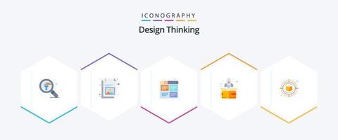 design thinking 25 pacote de ícones planos, incluindo acima. foguete. imagem. processo vetor