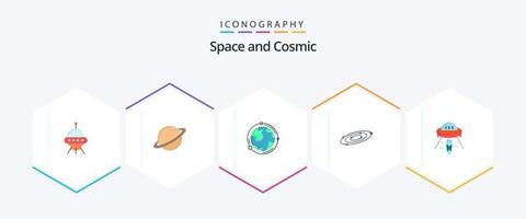 pacote de ícones planos do espaço 25, incluindo astronomia. descoberta. lua. geografia. globo vetor