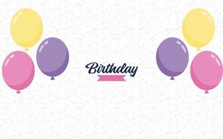 banner de texto de letras de feliz aniversário com fundo de balão vetor