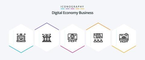 pacote de ícones de 25 linhas de negócios de economia digital, incluindo . o negócio. computador. on-line. on-line vetor