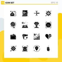 conjunto de pictogramas de 16 glifos sólidos simples de configurações de engrenagem css ferramentas em cascata elementos de design vetorial editáveis vetor