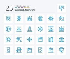 pacote de ícones de 25 cores azuis de negócios e trabalho em equipe, incluindo planejamento. corporativa. processo. o negócio. tecnologia vetor