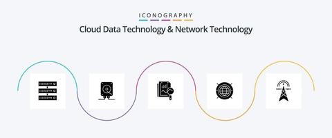 tecnologia de dados em nuvem e pacote de ícones de glyph 5 de tecnologia de rede, incluindo eletricidade. Informática. Arquivo. mundo. Internet vetor