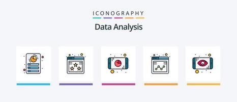 a linha de análise de dados preencheu o pacote de 5 ícones, incluindo dados. gráfico. análise on-line. digital. análise de foco. design de ícones criativos vetor