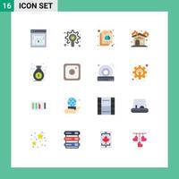 conjunto moderno de pictograma de 16 cores planas de página de bolsa de dinheiro, lareira, pacote editável de elementos de design de vetores criativos