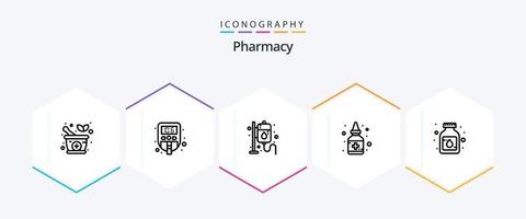 pacote de ícones de 25 linhas de farmácia, incluindo . . saúde. medicina. líquido vetor