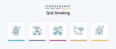 parar de fumar pacote de ícones azul 5 incluindo problema. coração. carro. sangue. tesoura. design de ícones criativos vetor