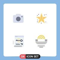 pacote de linha vetorial editável de 4 ícones planos simples da câmera chave do twitter mar login elementos de design vetorial editável vetor