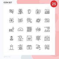 pacote de 25 sinais e símbolos de linhas modernas para mídia impressa na web, como cabeça de megafone de acomodação de instalações, amor elementos de design de vetores editáveis