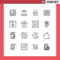 grupo de símbolos de ícone universal de 16 contornos modernos do aplicativo de presente favorito da cidade chamando elementos de design de vetores editáveis