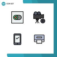 pacote de cores planas com linha preenchida de 4 símbolos universais de controle de filme de câmera de smartphone android elementos de design de vetores editáveis