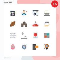 conjunto de cores planas de interface móvel de 16 pictogramas de pacote editável de borda de queda de folha pai api de elementos de design de vetores criativos