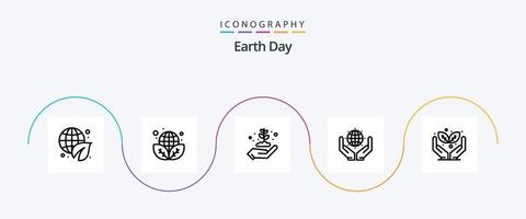 Dia da Terra linha 5 pacote de ícones incluindo . verde. Salve o mundo. verde vetor