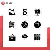 pacote de interface do usuário de 9 glifos sólidos básicos de impressão de cosméticos, impressão de bolo, elementos de design vetorial editáveis dimensionais vetor