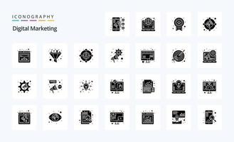 25 pacotes de ícones de glifos sólidos de marketing digital vetor