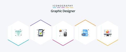 designer gráfico 25 pacote de ícones planos, incluindo desenvolvimento. computador. Projeto. psd. documento vetor