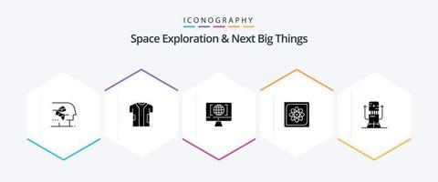 exploração espacial e as próximas grandes coisas pacote de ícones de 25 glifos, incluindo dados. computador. eletrônico. computação. mundo vetor