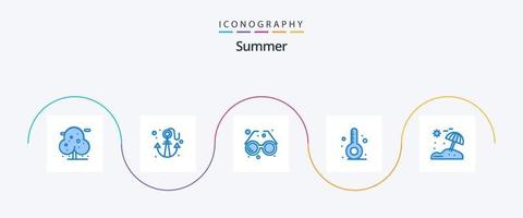 pacote de ícones de verão azul 5, incluindo praia. termômetro. acessório. verão. Sol vetor