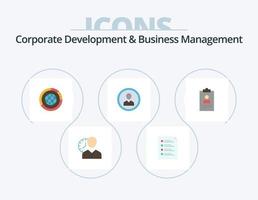 desenvolvimento corporativo e gerenciamento de negócios plana icon pack 5 design de ícone. global. gestão. lista de controle. teste. página vetor