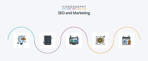 pacote de ícones plano 5 cheio de linha seo, incluindo recomendado. o negócio. seo. garantia. dinheiro vetor