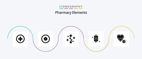 Pacote de ícones de glifo 5 de elementos de farmácia, incluindo tratamento. médico. tábua. saco . árvore vetor