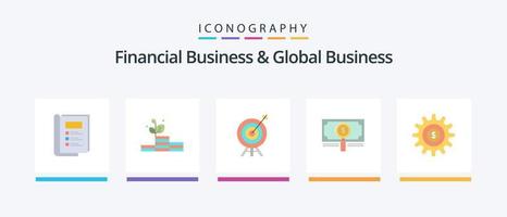 negócios financeiros e pacote de ícones plana de 5 negócios globais, incluindo equipamento. empréstimo. alvo. procurar. dinheiro. design de ícones criativos vetor