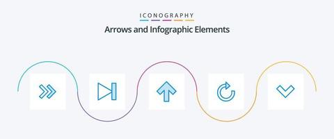 pacote de ícones de 5 setas azuis, incluindo . costas. pra cima. baixa. atualizar vetor