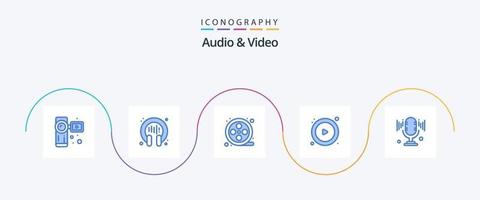 pacote de ícones azul 5 de áudio e vídeo, incluindo . microfone. filme. microfone. Toque vetor