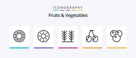 frutas e legumes linha 5 pacote de ícones, incluindo legumes. Churrasquinho. cereal. grade. fruta. design de ícones criativos vetor