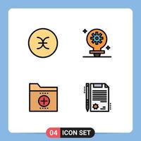 pacote de ícones de vetores de estoque de 4 sinais e símbolos de linha para documentos de peixes, pasta de configuração de símbolos, elementos de design de vetores editáveis