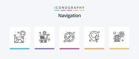 pacote de ícones da linha de navegação 5, incluindo mapa. casa. Shopping. navegação. bússola. design de ícones criativos vetor