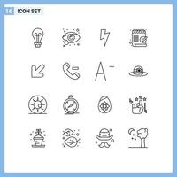 16 ícones criativos sinais modernos e símbolos do poder da seta para a esquerda ok lista elementos de design de vetores editáveis