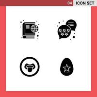 4 ícones criativos, sinais modernos e símbolos de lábios de livros, classificação on-line, ovos, elementos de design de vetores editáveis
