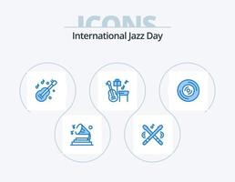 design de ícones do pacote de ícones azuis do dia internacional do jazz 5. vinil. disco. violão. música. violão vetor