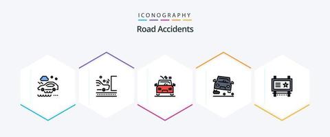 acidentes rodoviários 25 pacote de ícones de linha preenchida, incluindo quadro de anúncios. tráfego. tráfego. carro. estrada vetor