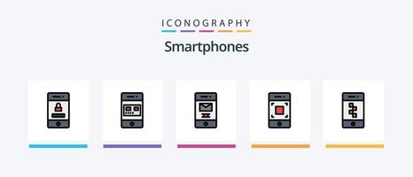 a linha de smartphones encheu o pacote de 5 ícones, incluindo celular. sinais. pessoas. PIN. localização. design de ícones criativos vetor