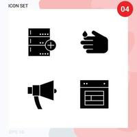 pacote de glifos sólidos de 4 símbolos universais de adicionar dados de anúncios mão elementos de design de vetores editáveis