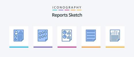 relatórios esboçam o pacote de ícones azul 5, incluindo lição de casa. dados. papel. relatório. documento. design de ícones criativos vetor