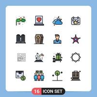 16 interface do usuário pacote de linhas preenchidas com cores planas de sinais e símbolos modernos do calendário de jogo em nuvem do saxofone do escritório elementos de design de vetores criativos editáveis