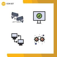 conjunto de pictogramas de 4 cores planas de linha preenchida simples de computador de vigilância de arquivo cctv compartilhando elementos de design vetorial editáveis vetor