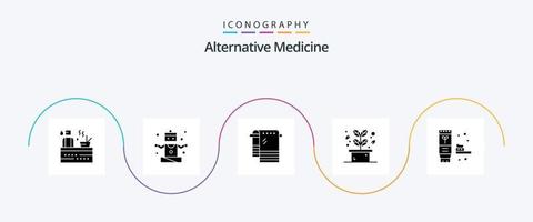 pacote de ícones de glifo 5 de medicina alternativa, incluindo ambiente. spa. banho. plantar. erva vetor