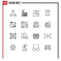 16 ícones criativos, sinais e símbolos modernos de comunicação, produção de bagas, frutas, morango, elementos de design vetorial editáveis vetor